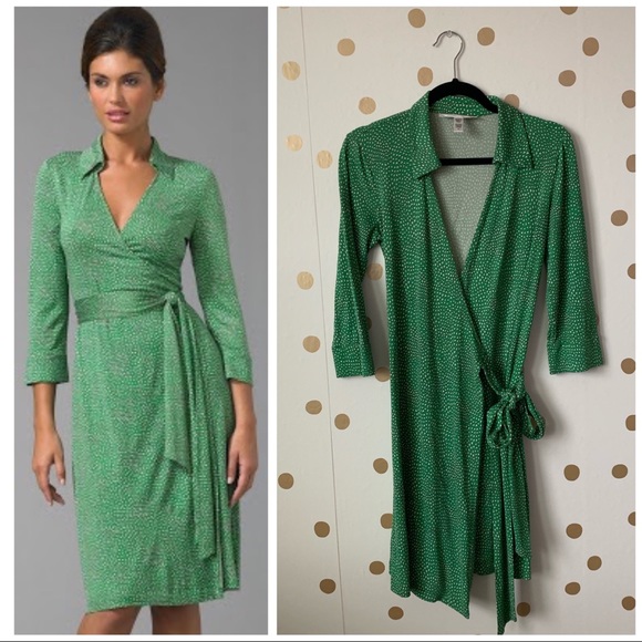 Diane Von Furstenberg Dresses & Skirts - Diane Von Furstenberg Green White Heart Wrap Dress